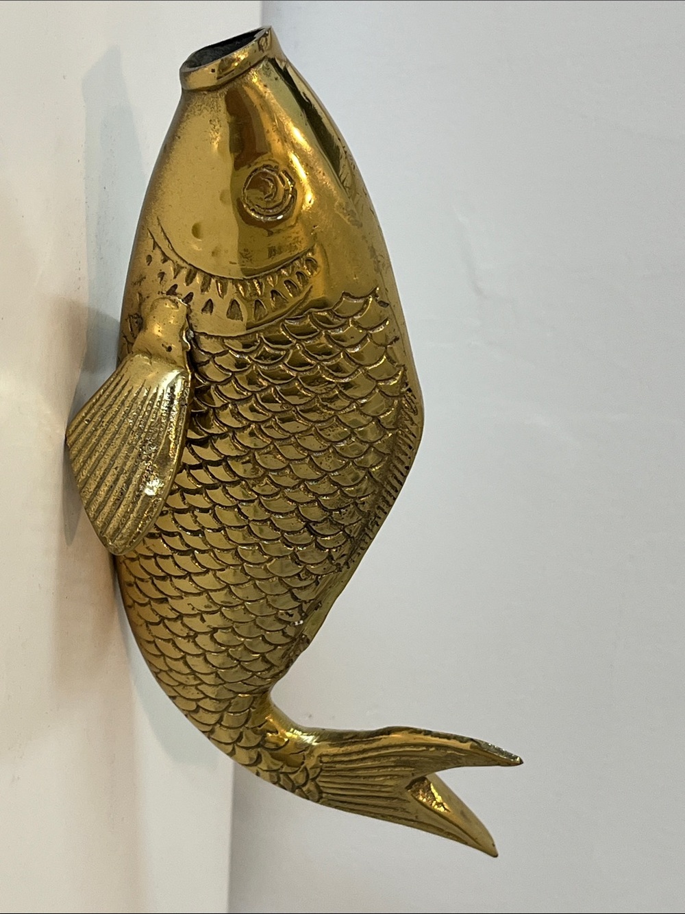 Solid Brass Vintage Koi Fish Figurine w/ Open Mouth.  Approx 1lb